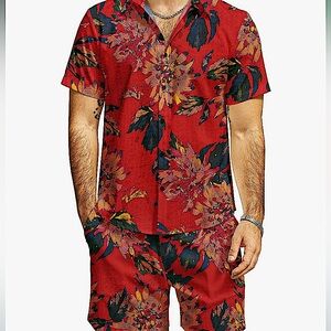NWT JOGAL Red Hawaiian Print Short Set